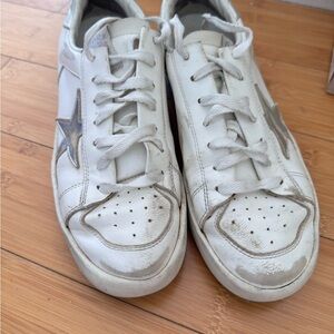 Golden Goose White and Silver Vintage Sneakers